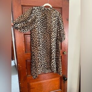 GANNI Short Leopard Dress with Bubble Sleeve